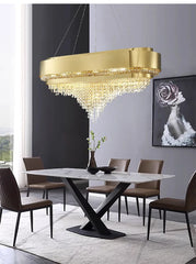 Tiered Crystal Waterfall Chandelier with Gold Finish Metal Frame