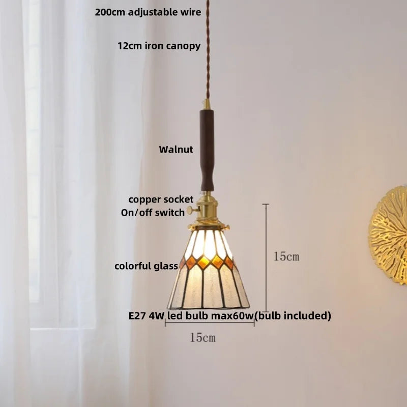 Pendant light with labeled parts on a neutral background