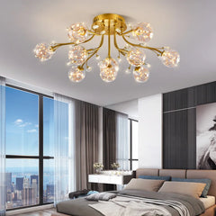 Gold Floral Crystal Chandelier Semi-Flush Mount Light