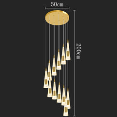 Chandelier with dimensions on a black background
