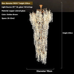 Copper Crystal Branch Chandelier for High Ceilings