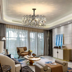 Modern Rectangular Crystal Chandelier with Dark Bronze Frame