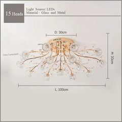 Gold Floral Crystal Chandelier Semi-Flush Mount Light