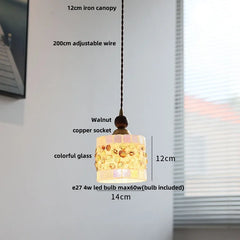 Pendant light with labeled parts and dimensions on a neutral background
