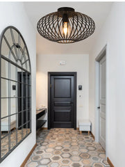 Brushed Open Cage Semi-Flush Mount Ceiling Light Fixture