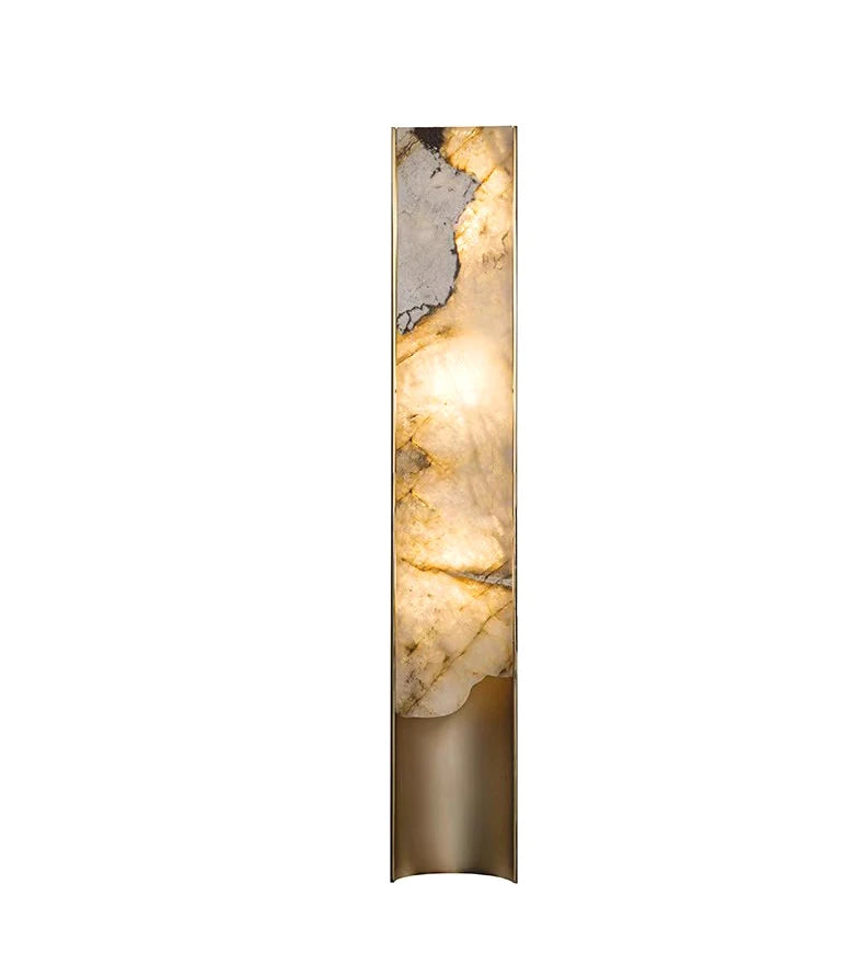 Decorative wall sconce with marble-like finish on a white background