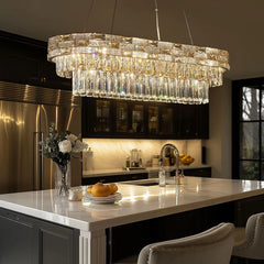 Gold Crystal Tiered Ring Chandelier with Rectangular Faceted Gems
