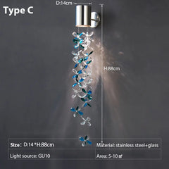 Crystal Flower Chain Chrome Wall Sconce Light with Light Refractions