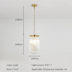 Gold Chain Pendant Light with Clear U-Shaped Glass Tubes