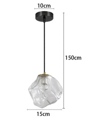 Pendant light with dimensions labeled on a white background