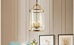 Brass Cylinder Lantern Pendant Light with Clear Glass Shade