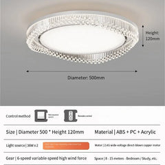 Ceiling light fixture with dimensions and features on a gray background
