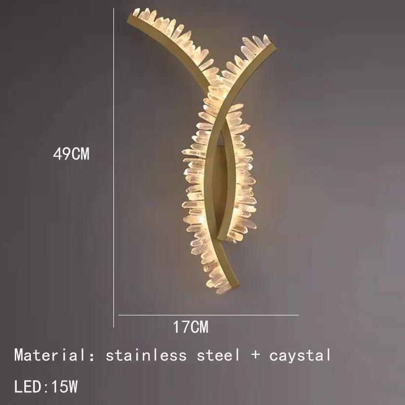 Decorative wall light fixture with measurements and material details on a dark background