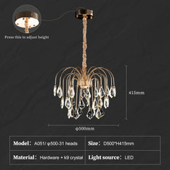 Chandelier with adjustable height feature on a dark background