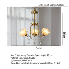 Gold Floral Rose Crystal Chandelier Pendant Light