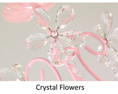 Pink Crystal Flower Chandelier with Rose Buds and Leaf Accents