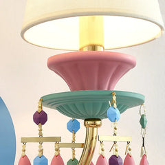 Gold Macaron Ceramic Flower Wall Sconce with Blue & Pink Accents