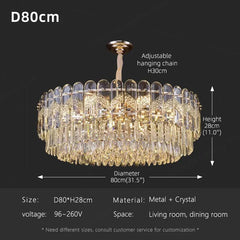 Gold Crystal Tiered Waterfall Pendant Light with Leaf Accents