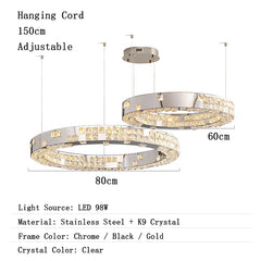 Chandelier with dimensions and specifications on a white background