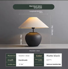 Handmade Ceramic Pot Table Lamp with Distressed Fabric Shade