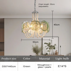 Gold Glass Beaded Chandelier with Pearl Strings Pendant Light