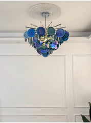 Glass Disc Chandelier Modern Pendant Light Brass or Chrome Finish