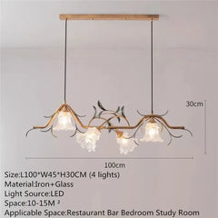 Gold Floral Branch Pendant Light with Glass Shades