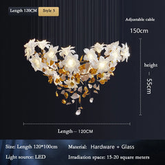 Gold Petal & White Flower Chandelier with Cascading Design
