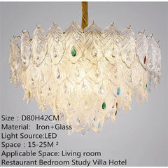 Feather Glass Tiered Chandelier with Multi-Colored Gem Accents