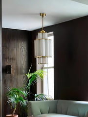 Tiered Gold Frame Pendant Light with Frosted Acrylic Shades