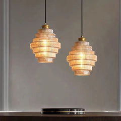 Glass Tiered Pendant Light with Brass Accents Fixture