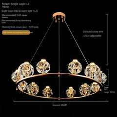Gold Crystal Orb Linear Pendant Light with Oval Frame
