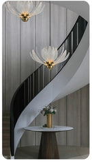 Acrylic Lotus Flower Pendant Light with Gold Finish Metal Frame