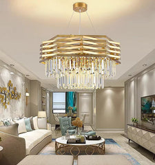 Gold Tiered Crystal Chandelier Hanging Pendant Light