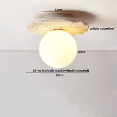 Yellow Travertine Natural Stone Flush Mount Light