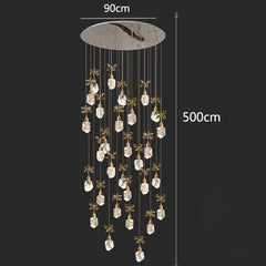 Chandelier with dimensions indicated on a black background