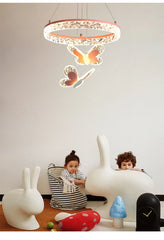 Butterfly Crystal Ring Pendant Light with Rose Gold Butterfly Accents
