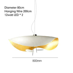 Pendant light with dimensions and specifications on a white background