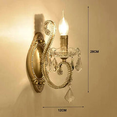 Gold Crystal Candelabra Wall Sconce Light with Ornate Metal Frame