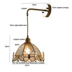 Butterfly-themed pendant light with measurements on a white background