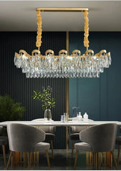 Gold Crystal Teardrop Cascading Chandelier Light