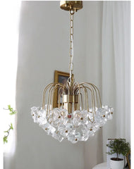 Gold Metal Frame Chandelier with Clear Glass Flower Accents