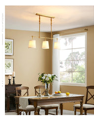 Polished Copper Ring Chandelier with Fabric Shades
