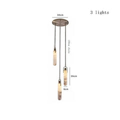 Pendant light fixture with dimensions on a white background