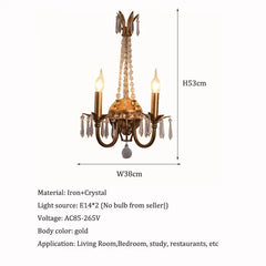 Gold Crystal Wall Sconce with Candle-Style Arms and Drip Prisms