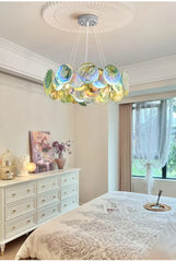 Iridescent Glass Disc Cascade Chandelier with Chrome Frame