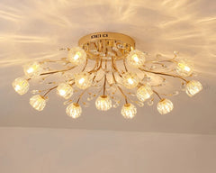Gold Floral Crystal Chandelier Semi-Flush Mount Light