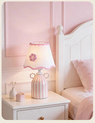 Striped Ceramic Table Lamp with Scalloped Floral Shade