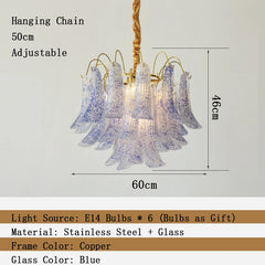 Gold Floral Bell Shaped Glass Chandelier Pendant Light