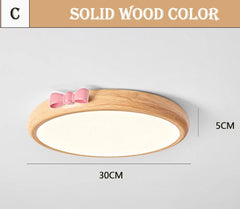 Round Wood Color Flush Mount Light with Pink Bow